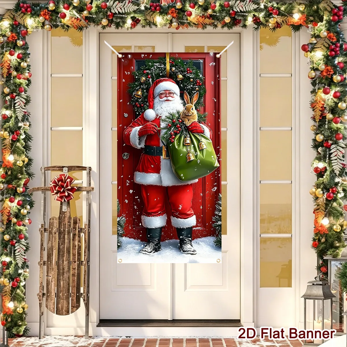 Weihnachtsthemen-Türbanner 60*120cm mit Weihnachtsmann-Aufdruck aus Polyester für Innen/Außen Weihnachtsdekoration Neujahrsgeschenk – Detail 6