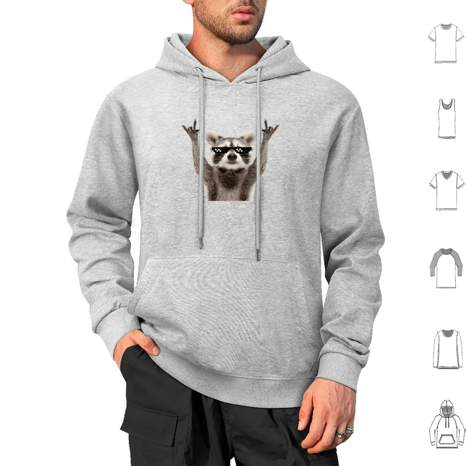 Raccoon Rock Sign Funny Glasses Hoodies Long Sleeve Cool Helmet Funny Bumper Funny Joke Sarcasm Sarcastic Car Auto Bike