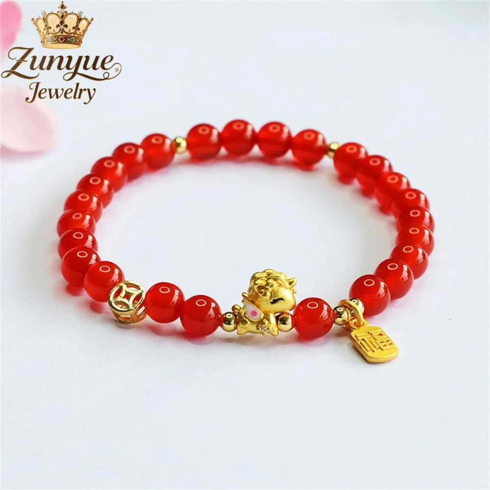 

High-End Natural Red Agate Chalcedony Pony Bracelet Luxury Quality Jewelry Fashion Jewelry Exquisite Elegant Charms Popular Gift