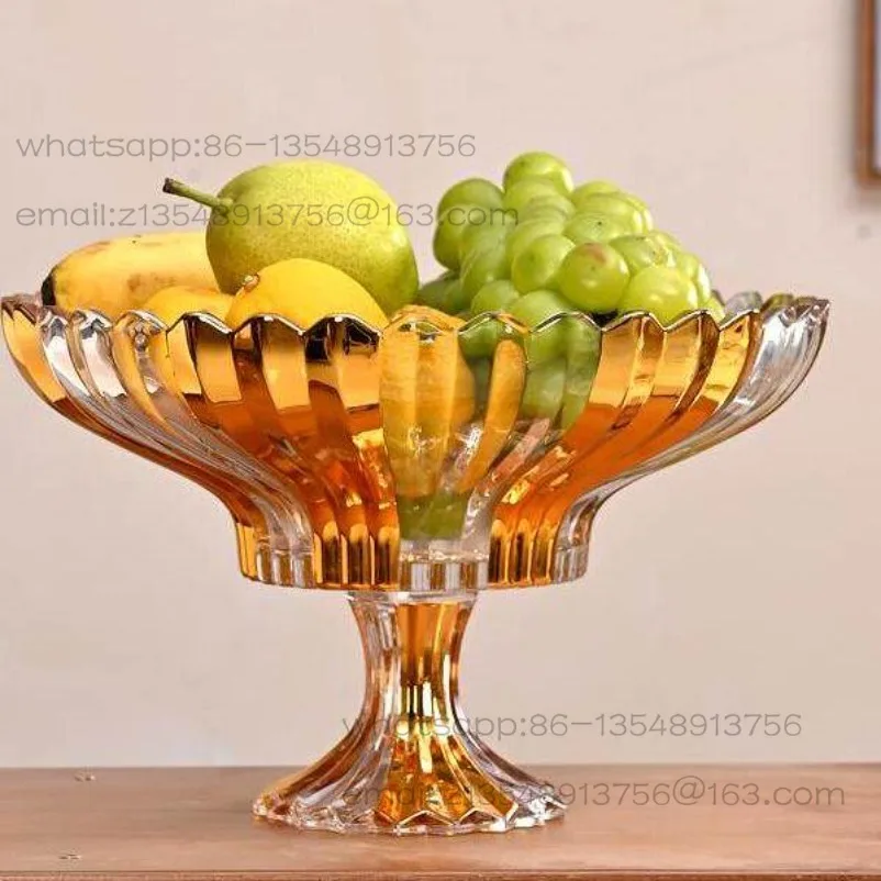 Snacks with feet, crystal glass dried fruit plate, gold large light luxury creative engraving, exquisite home ornament