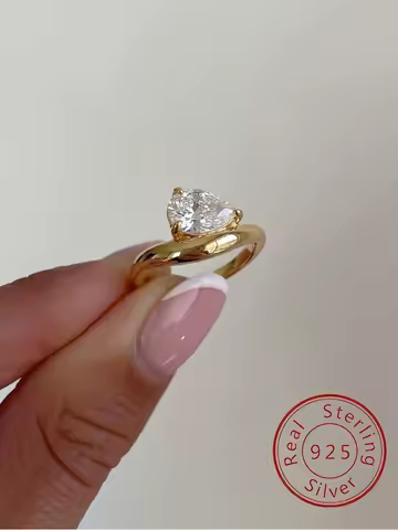 925 Sterling Silver Fashionable Simple Waterdrop Zircon Ring For Women Engagement Wedding High Quality Luxury Fine Jewelry