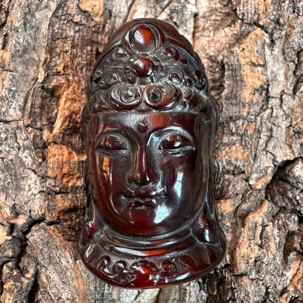 Ox horn Carved Guanyin goddess head amulet Statue Ornaments Craft Gift