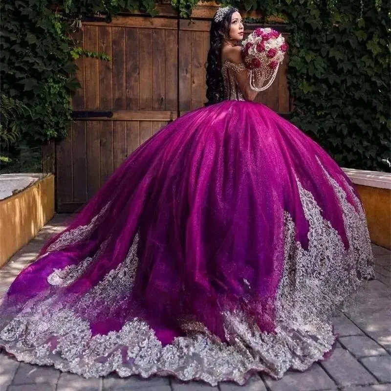 2024 Glitter Purple Princess Quinceanera Dresses Sequins Appliques Crystal Beading Sweet 16 Prom Party Gowns customized