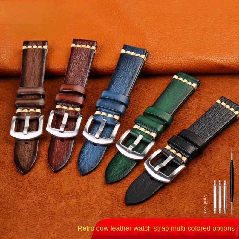 

Watch Band 20mm For OMEGA Wrist strap Retro style Black gray blue green brown cowhide Accessories Bracelet Watchband