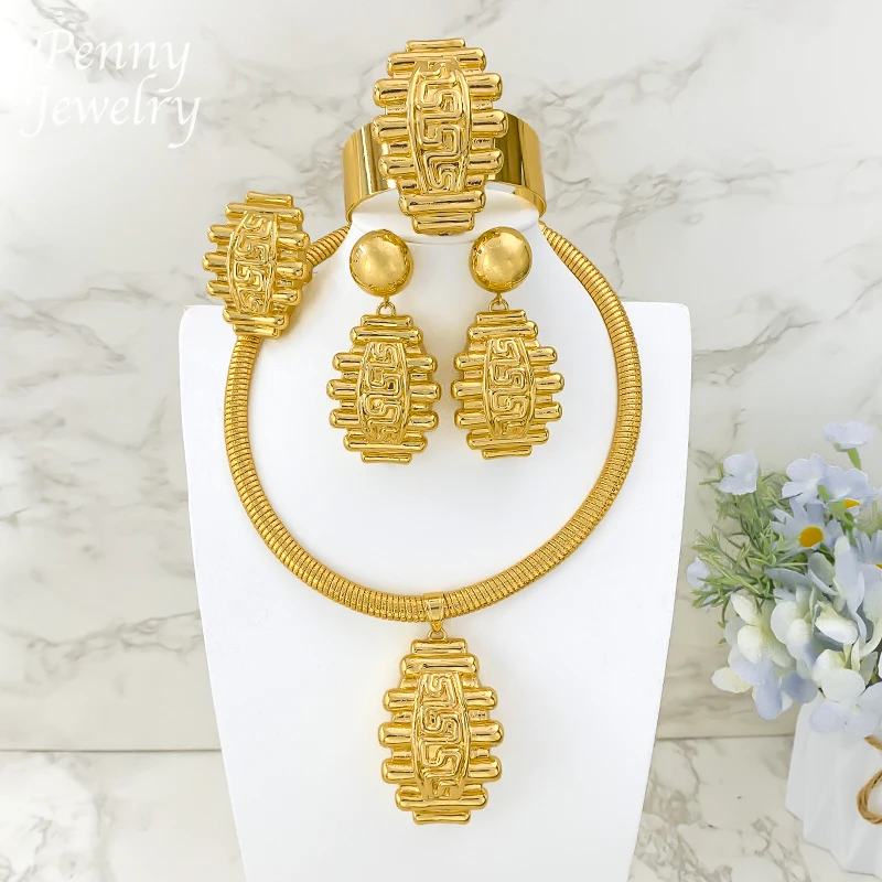 

Преувеличенный смелый кулон-капля, массивное колье, женский золотой комплект ювелирных изделий, ожерелье, серьги, браслет, кольцо, свадебные подарки для вечеринки