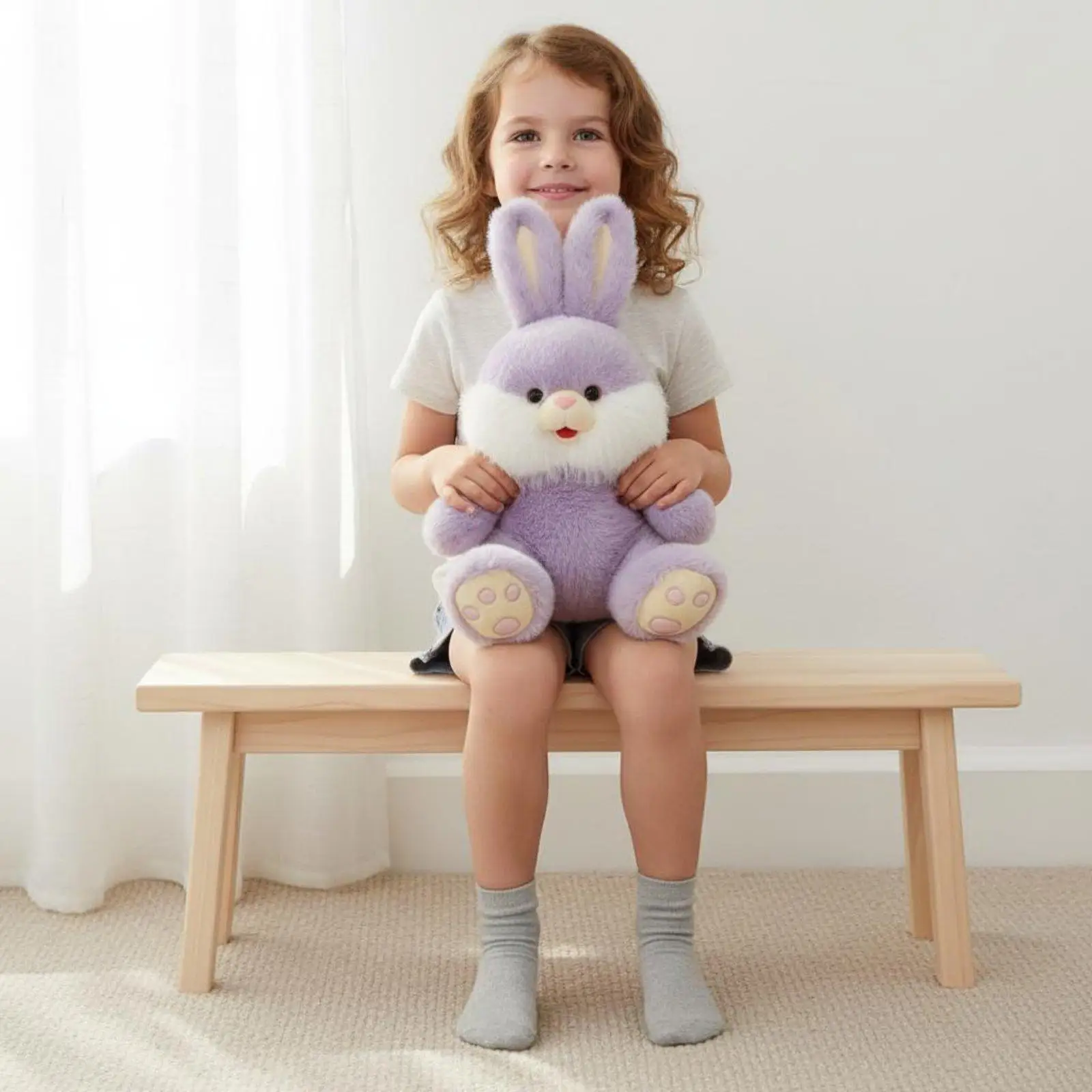 Plush Bunny Doll with Adorable Expression Soft Stuffed Hare Toy for Kids Bedroom Decor and Gifts