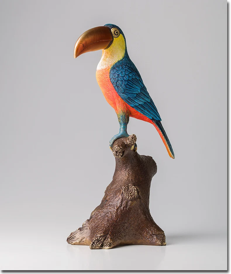 Large-TOP Unique collection gift-Christmas home office bar Decoration-Brazil Ramphastos toco Good luck bird brass sculpture