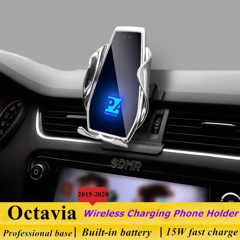 

2015-2020 For Skoda Octavia Mobile Phone Holder Wireless Charger Car Mount Navigation Bracket GPS Support 360 Rotating