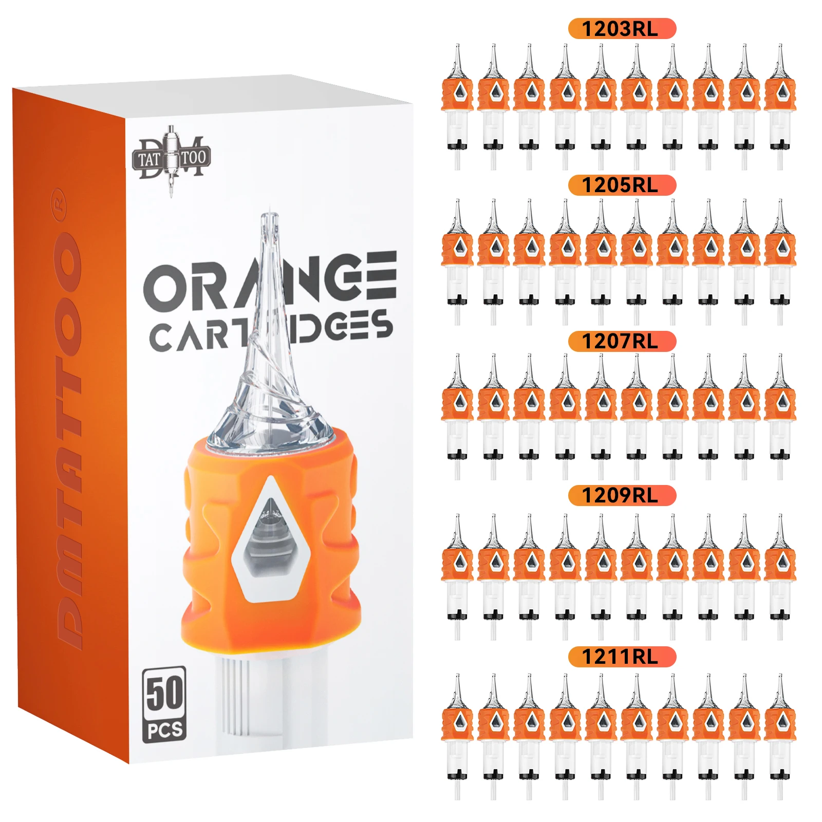 DM Orange Tattoo Needles 50PCS Mixed Disposable Professional Sterilized Safety Cartridge Needle With Membrane System