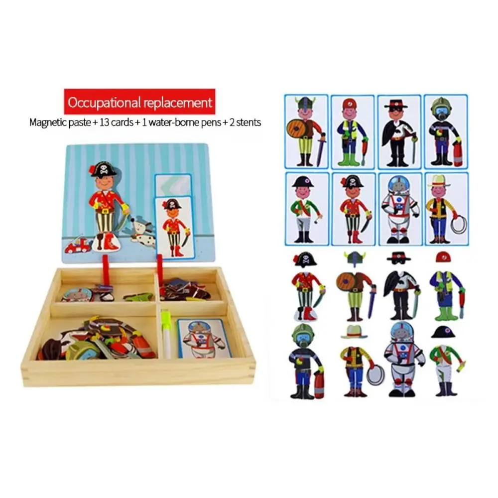 木製マグネット式3Dパズル（蓋付き、再利用可能なマグネットステッカー、収納簡単、黒板、子供用お絵かきホワイトボード）