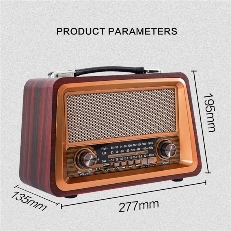 ลำโพงบลูทูธไร้สายแบบย้อนยุคพกพาแบบไม้เครื่องเล่นวิทยุระบบไฮไฟสเตอริโอ AM/FM MP3 USB TF AUX สีมะฮอกกานี