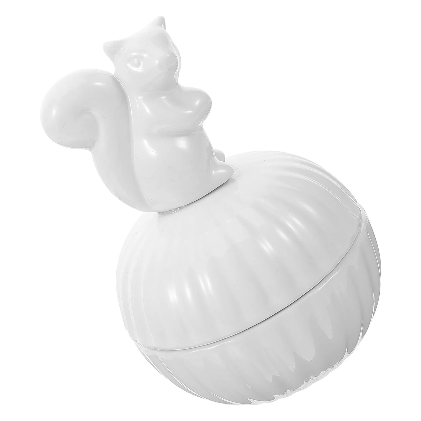 Animal Jewelry Storage Jar Squirrel Ring Holder Ceramic Trinket Container Organizer White