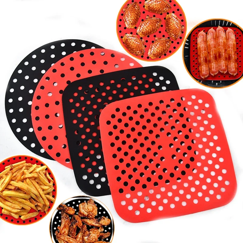 Reusable Silicone Air Fryers Mat Liner Non-Stick Steamer Pad Baking Inner Liner Cooking Mat for Kitchen Accessories Round Square