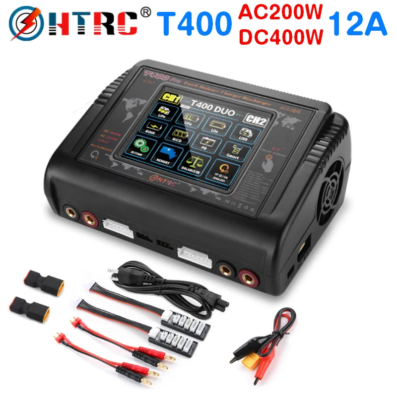 

HTRC T400 Pro Lipo Battery Charger DC 400W AC 200W 12Ax2 RC Charger Discharger For LiHV LiFe Li-lon NiCd NiMh Pb LiPo Batteri