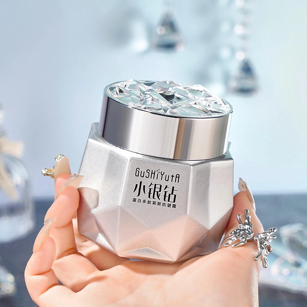 

Small Silver Diamond Face Cream Moisturizing Protein Peptide Firming Wrinkles Cream Skin Care Improve Dry Rough Smooth Delicate