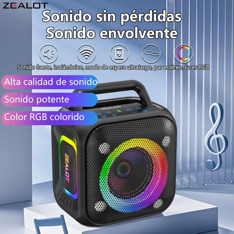 Altavoces inalámbricos ZEALOT PT01 Batería de 6000 mAh, 360 °   Sonido envolvente, luz RGB, regalo para amantes de la música (cumpleaños/Navidad)