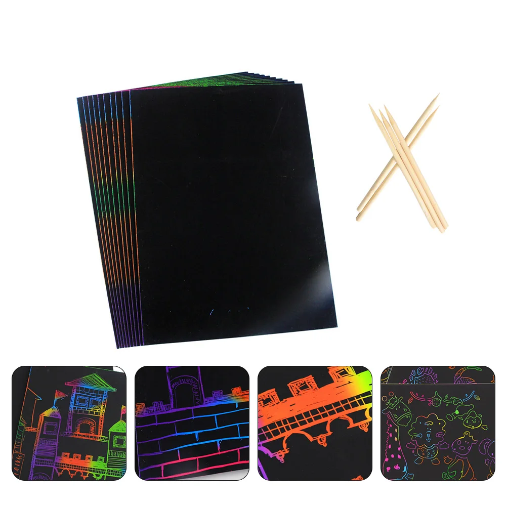 

55pcs Scratch Paper Set Eco-Friendly Diy Scratch Off Art Craft Drawing Supplies For Kids Classroom Educational Wall Decoration