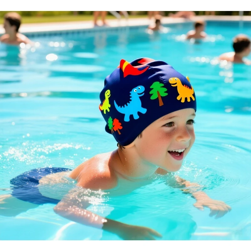 

Детская шапочка для плавания с мультяшным цифровым принтом, мягкая ткань, удобная дышащая детская шапочка для плавания для мальчиков и девочек, аксессуары для плавания