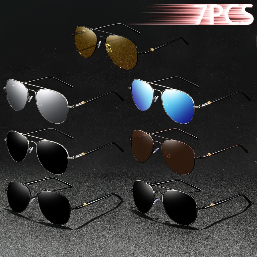 

7 шт. модные винтажные солнцезащитные очки в металлической оправе для мужчин и женщин, для рыбалки и вождения, дизайнерские солнцезащитные очки высокого качества