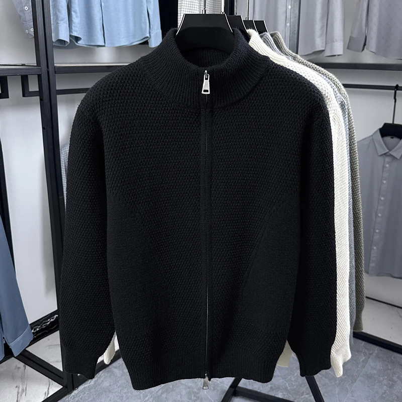 Hochwertige Herren-Strickjacke Hochwertige Marke Einfaches Reißverschluss-Design mit Stehkragen Herbst-Winter Neue Mode Lässiger Pullover-Mantel – Detail 21