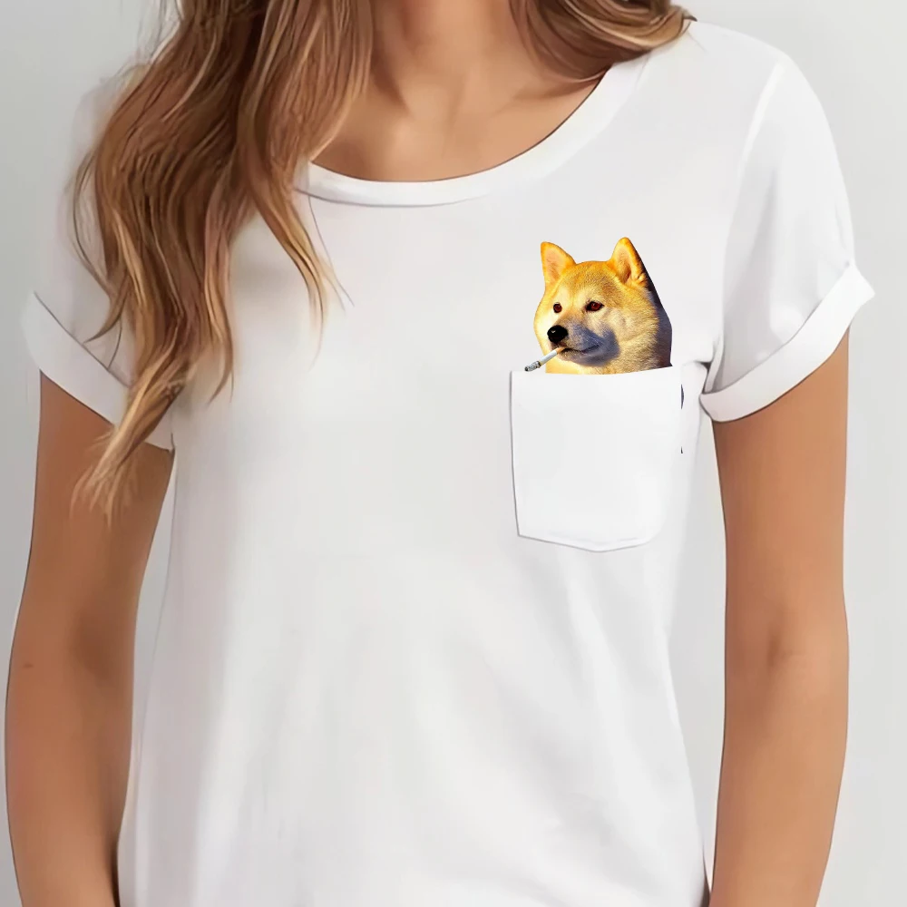 CLOOCL Shiba Inu Cotton T-shirts Animals Smoking Double Middle Fingers Printed Tees Summer Short Sleeve Shirts Women Clothing view 5