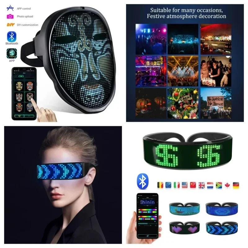

CosplayHalloween Bluetooth Control LED Luminous Glasses and Face Mask Party Prop Festival Performance DIY Shining Electronic Dev