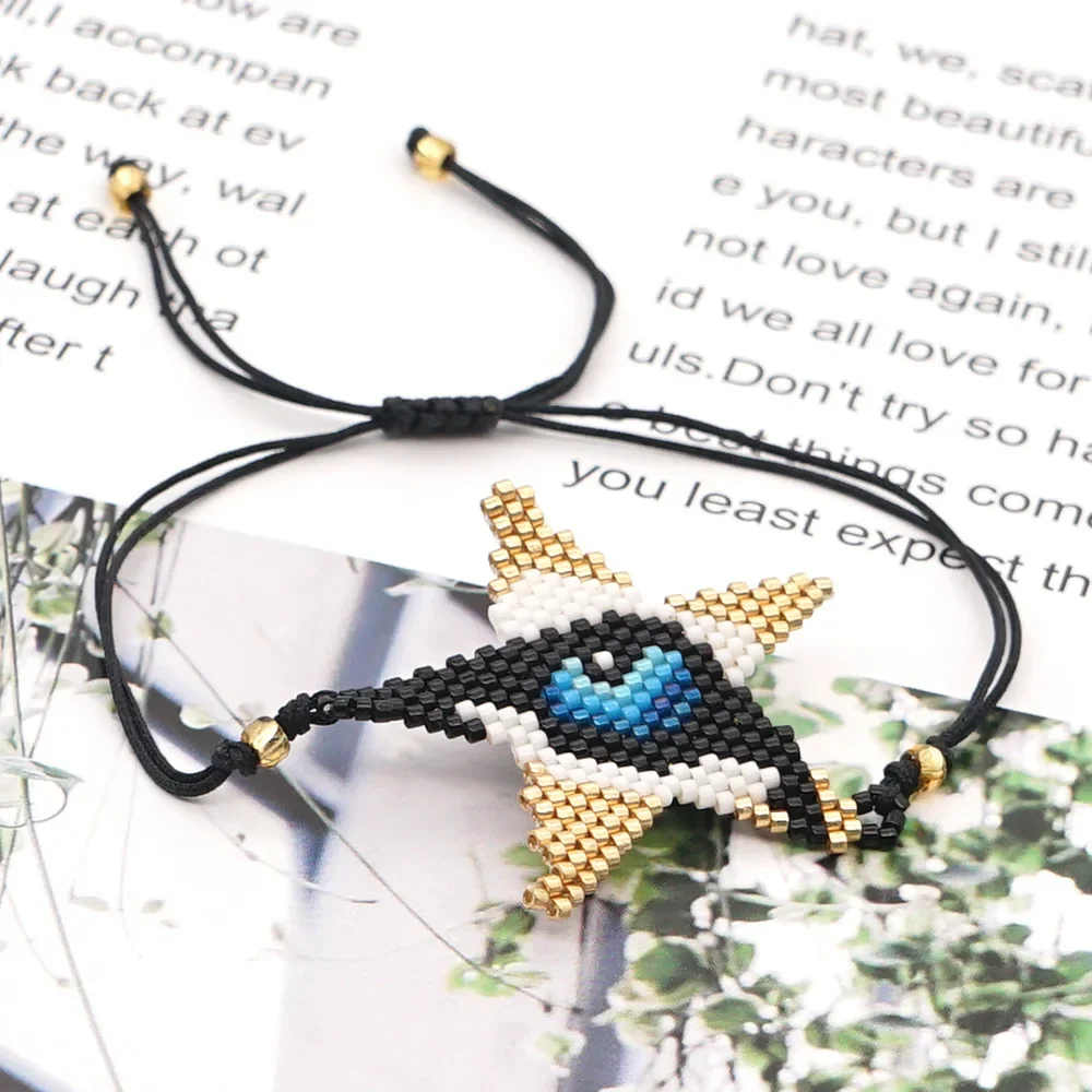 Rice Ball Bracelet  Hand woven  five-pointed star  eye  Fashion  Adjustable  personality  Unisex  Bohemia  Beaded Bracelet