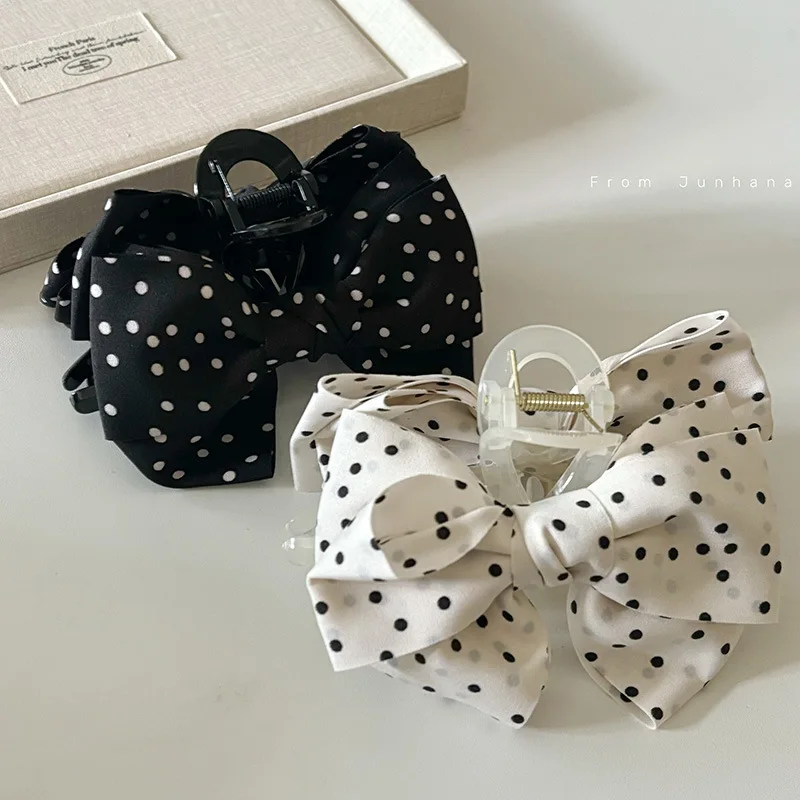 Polka Dot Bow Big Hair Claws Fashionable Temperament Hair Volume More than Hair Claw Ins Wind Back Head Shark Clip Hairpin