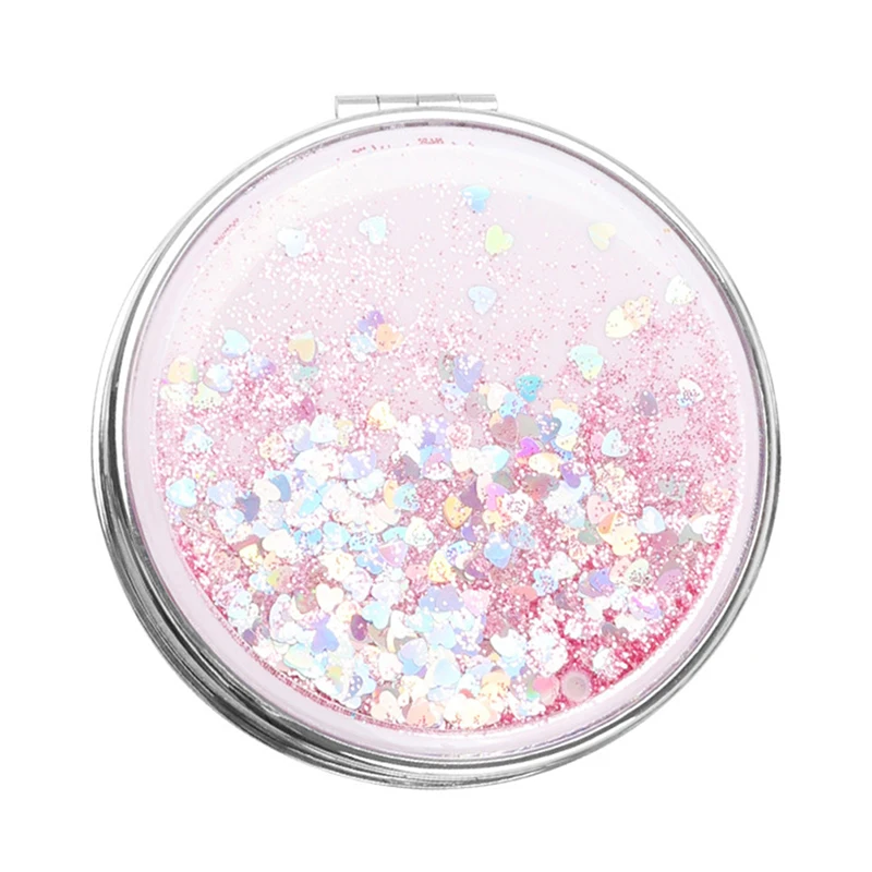 Espejo de maquillaje de arena movediza para mujer, Mini espejo compacto de bolsillo, espejo de belleza portátil, espejos cosméticos plegables de doble cara para regalo