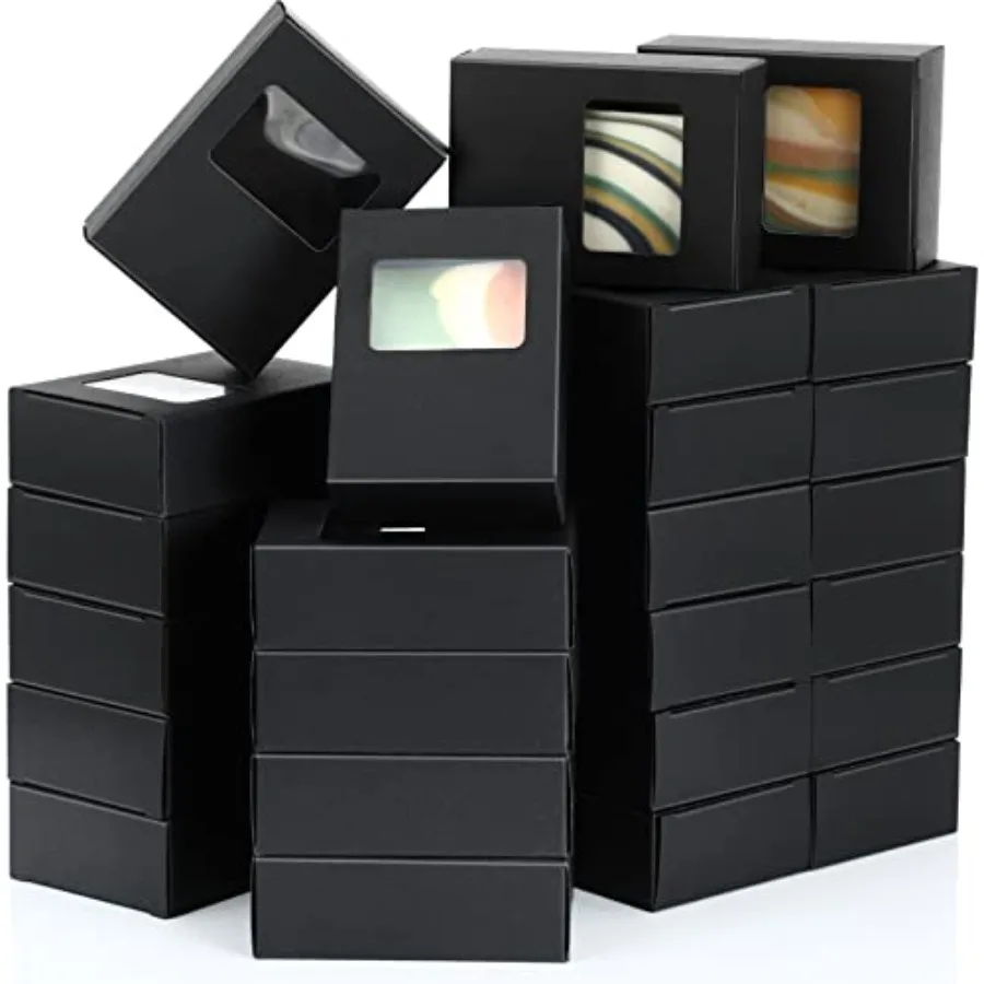 

60 Pieces Kraft Soap Boxes with Window Black Rectangle Gift Box for Homemade Soap Making Supplies Treats Wrapping Packaging Par