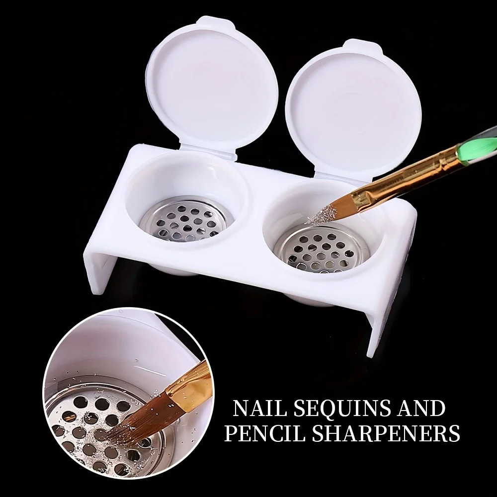 1Pc Nail glitter brush cleaning cup plastic double hole crystal liquid crystal cup with buckle sealed phototherapy