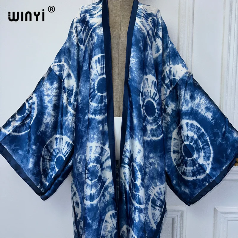 WINYI letnia sukienka kimono z nadrukiem okrycie plażowe kardigan boho maxi płaszcz z nadrukiem kaftan plażowa damska 2024 moda kaftan