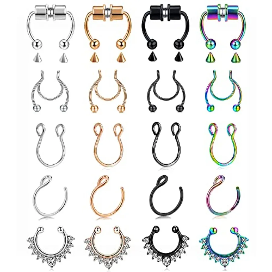 

Fake Nose Ring Hoop Fake Nose Stud Magnetic Septum Nose Ring Stud Stainless Steel CZ Fake Nose Piercing Stud Faux Nose Ear Lip