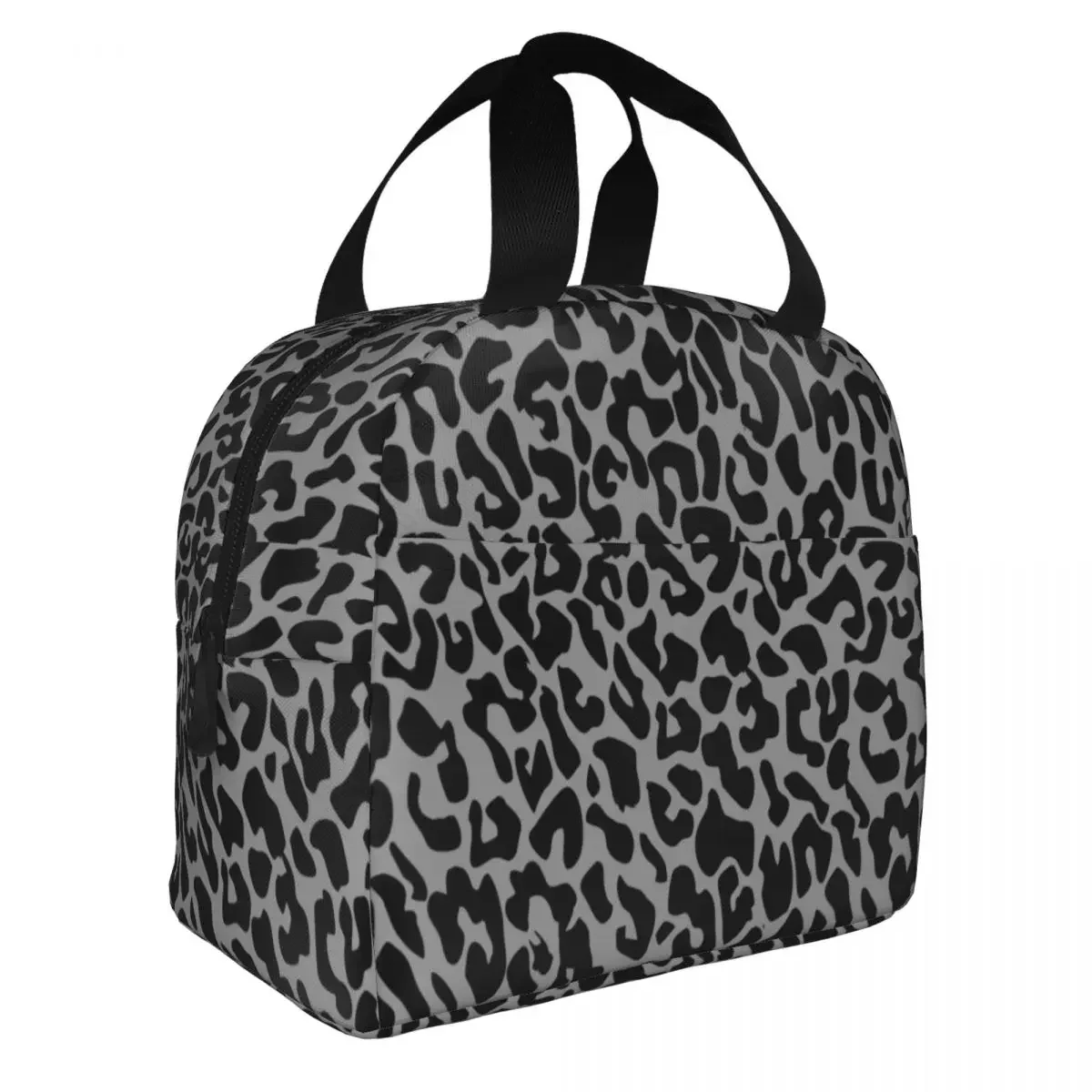 Black Leopard Insulated Lunch Bag Cooler Bag Reusable Cheetah Animal Large Tote Lunch Box Food Bag Beach Travel