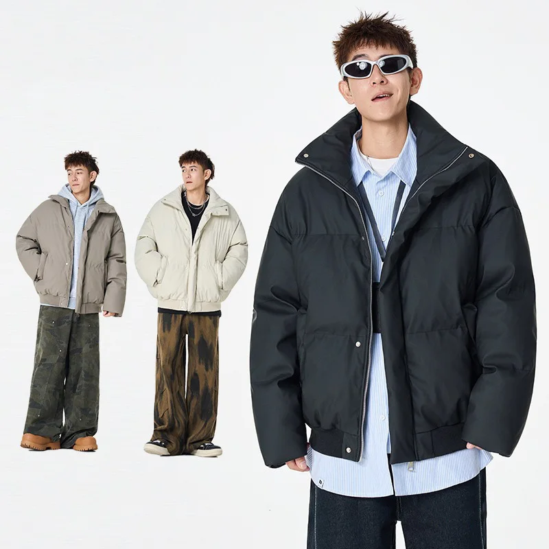 Mann Unten Mantel Winter Amerikanischen Stehkragen Übergroßen Männlichen Oberbekleidung High Street Lange Sleeve Zipper Winddicht Weiche Männer Jacke