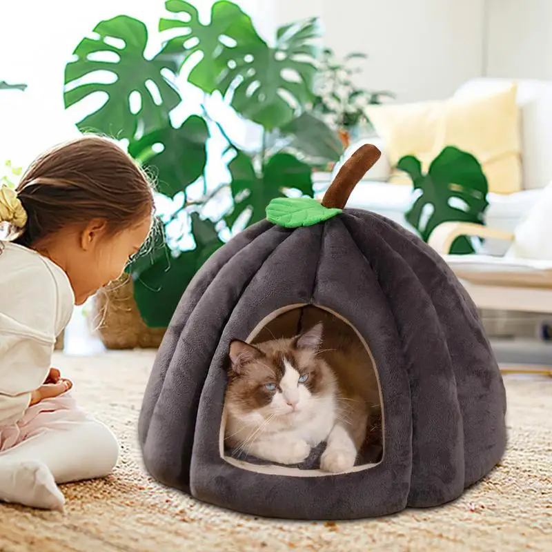 Winter Cat House Semi Enclosed Pet Cat Nest Pumpkin shape Dog Kennel Halloween kitten warm Cave Bed indoor pet supplies