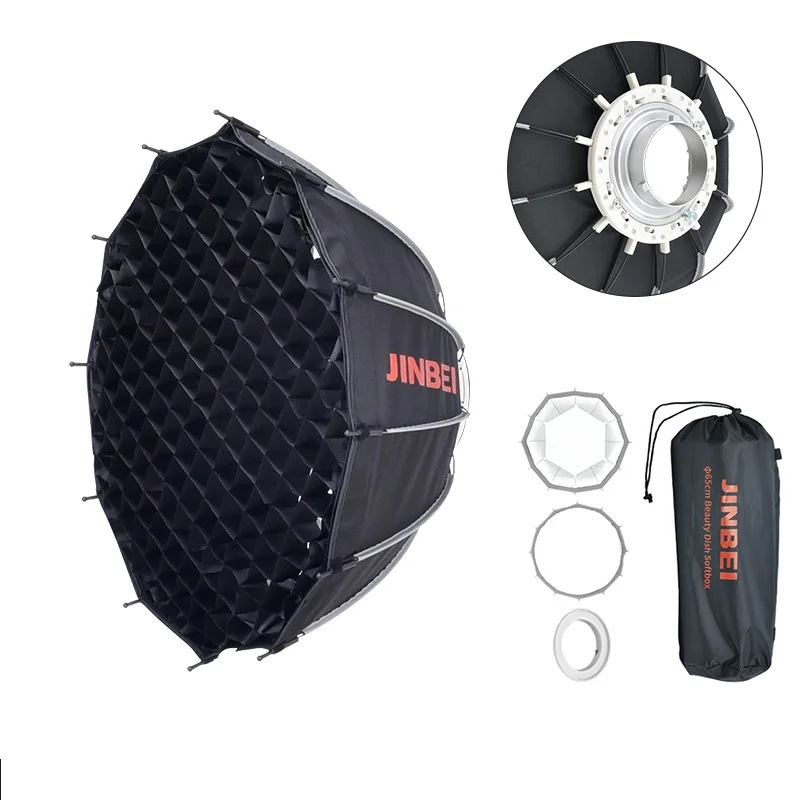 JINBEI 105 - Set de Softbox Plegable Portátil de Apertura Rápida con Rejilla, 105 cm, Softbox Speedlight para Estudio Fotográfico con Montura Bowens