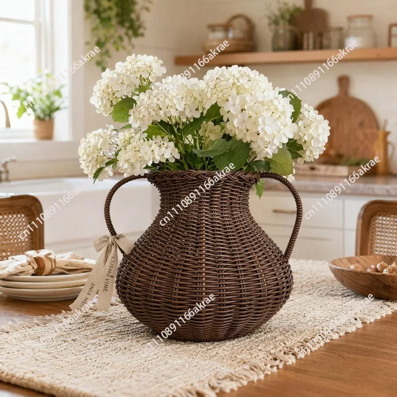 for Nordic style imitation rattan vase living room drop-resistant simulation vase ornament creative simple dry flower basket