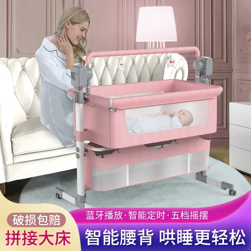 Multi Functional Electric Crib for Newborn Infants and Young Children with Foldable and Adjustable Bed Height