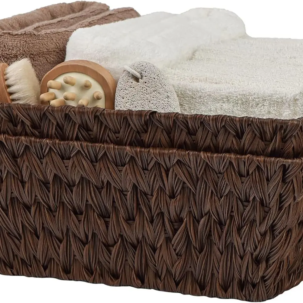 

Набор из двух больших водонепроницаемых плетеных корзин с ручками для организованного хранения, коричневый