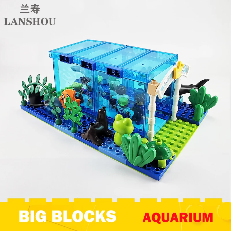 

Big Size Building Blocks Moc Fun Aquarium Oceanarium Whale Dolphin Shark Animal Accessories Bricks Kids Girls Assemble Toys