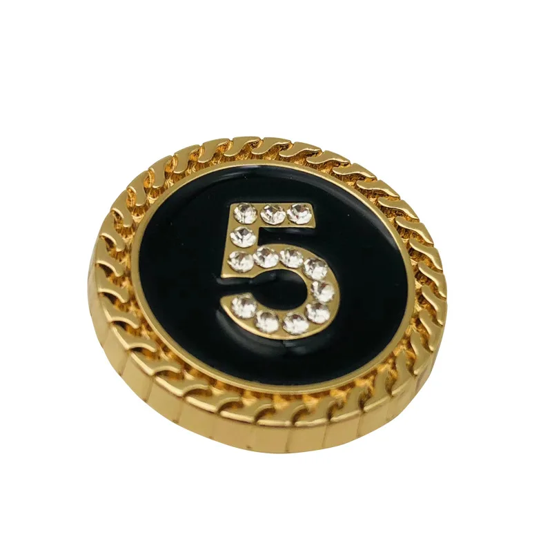 6pcs Lnlaid Rhinestones Gold Five Number  Luxury Design Metal Round Sewing Button For Clothing Accessory Handmade DIY Decoration