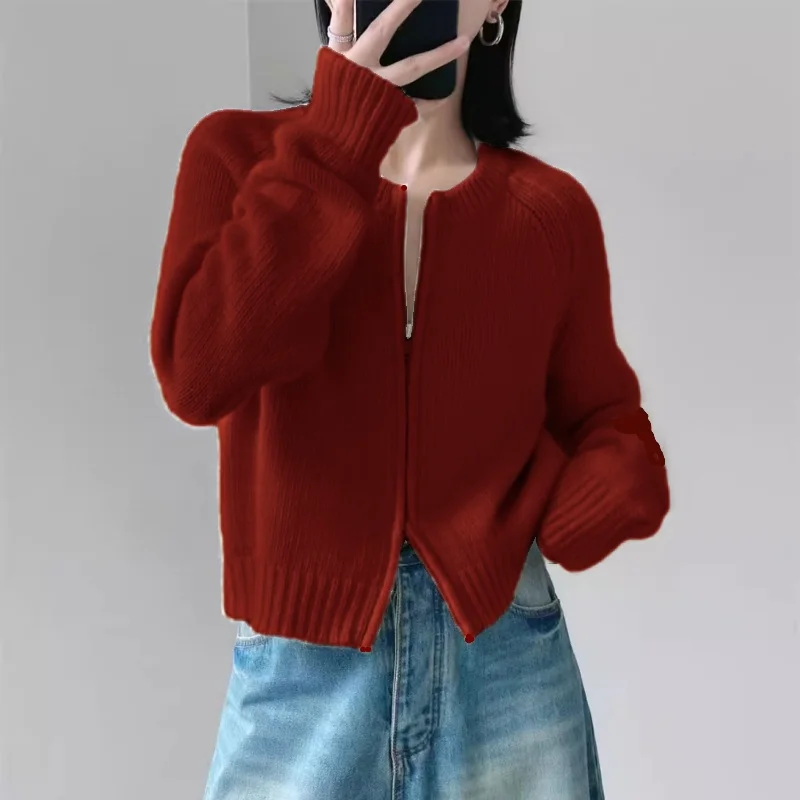 Autumn and Winter New Cashmere Sweater Women's Clothing 100% Merino Wool Round Neck Knitted Cardigan Fashion Korean Short Jacket