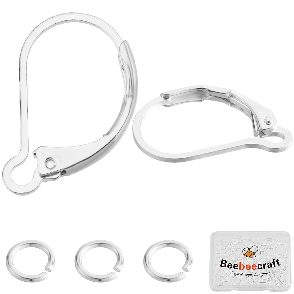 40Pcs Leverback Earring Findings 925 Sterling Silver Plated 15.5x10x1.5mm French Earring Hooks with 40Pcs Jump Ring