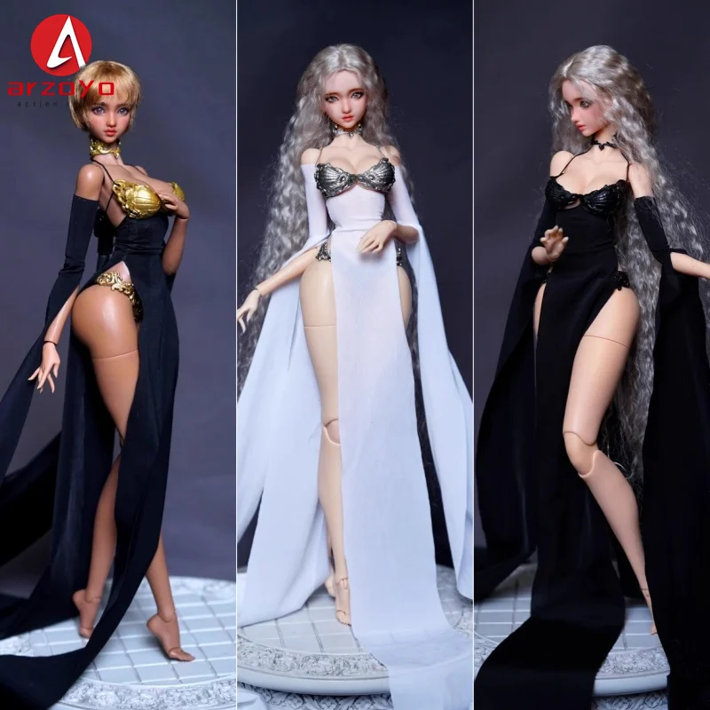 

1/6 Scale Female Sexy Perspective Side Slit Silk Slip Dress Carved Retro Underwear Set For 12" TBL Action Figure Body Model