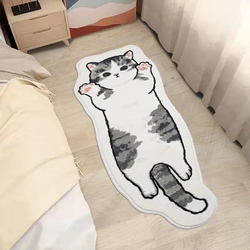 Bedside Mat Cute Cat Rug Fluffy Plush Bedroom Home Carpet Kids Room Decoration Cartoon Floor Mats Soft Girls Children Area Rugs