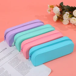 Estuche impermeable de silicona suave para lápices, caja de papelería de Color caramelo, gran capacidad, almacenamiento de brochas de maquillaje, suministros para estudiantes