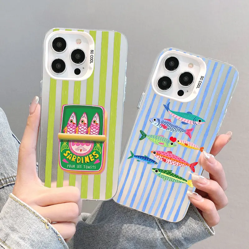 Summer Ocean Marine Life Striped Laser Phone Case For Samsung Galaxy S24 S23 Ultra Plus FE S25 S22 Ultra Plus S21 FE Back Covers