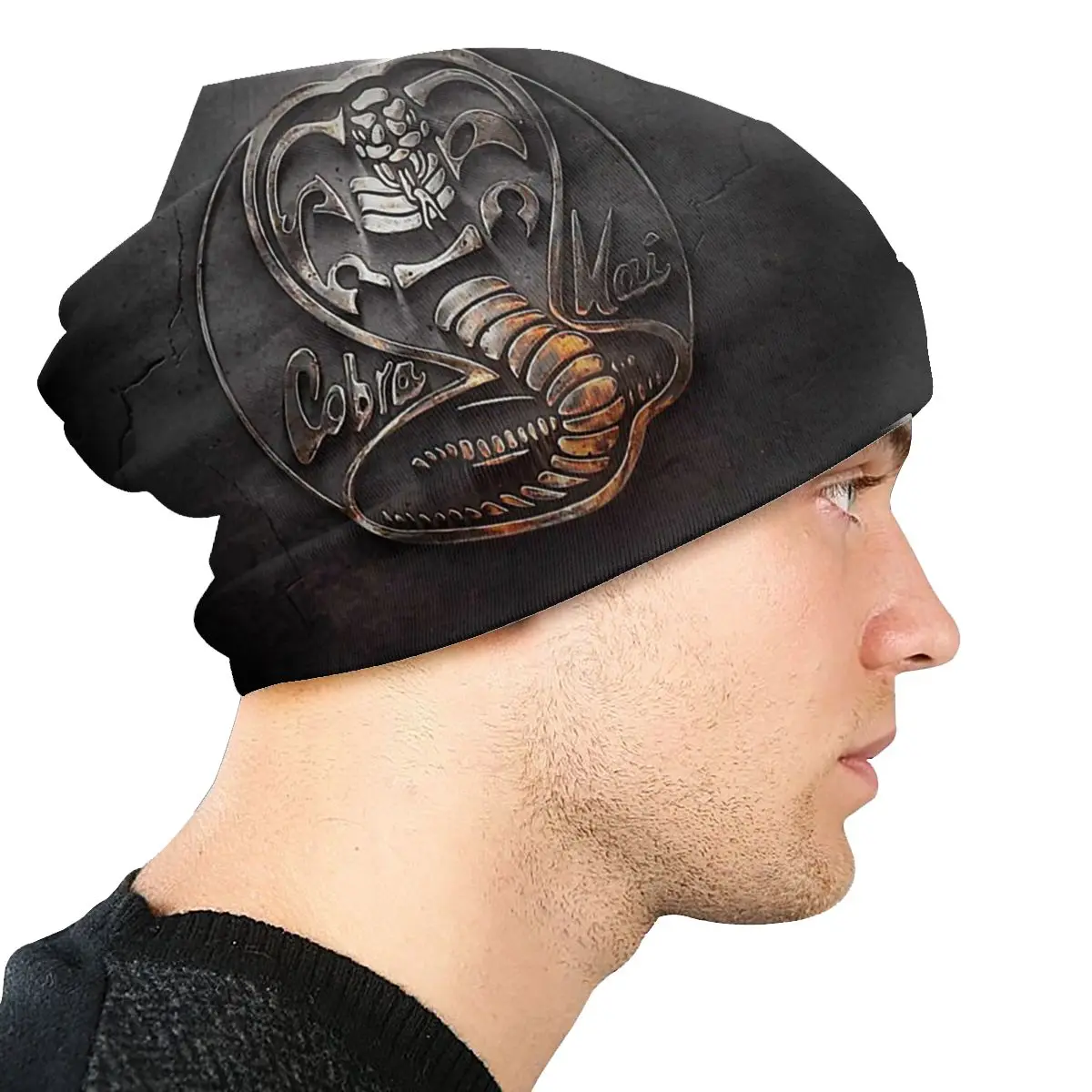 Snake Logo Cobra Kai Autumn Female Warm Beanies Double Used Windproof Bonnet Hats