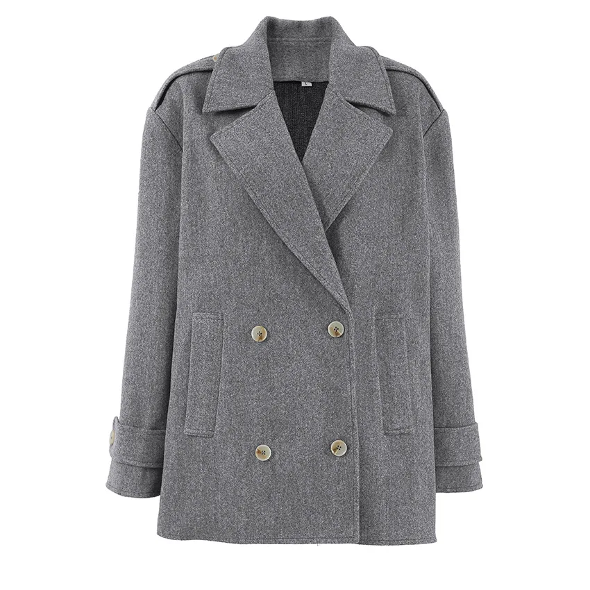 Casual Faionable Woolen Suit Jaet for Women Mid-Length Versatile Autumn Winter New Sle Commute Straight Tube Polyester